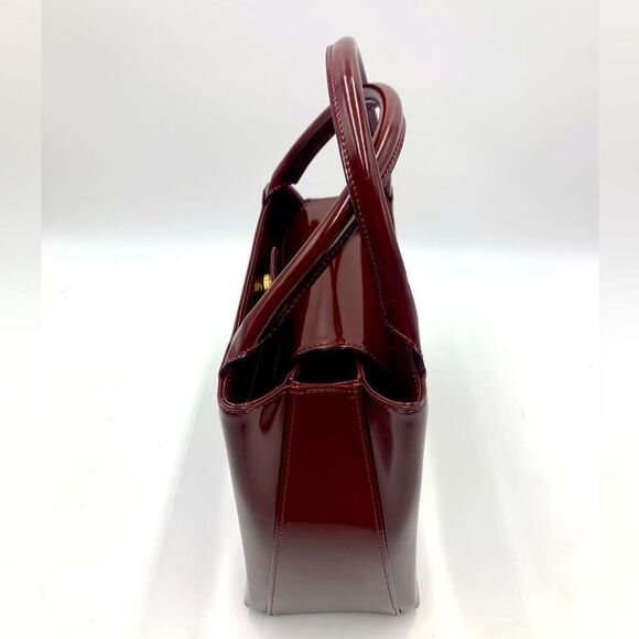 Auth Gianni Versace Small Bordeaux Enamel Top Handle Bag Structured Satchel - Picture 2 of 9